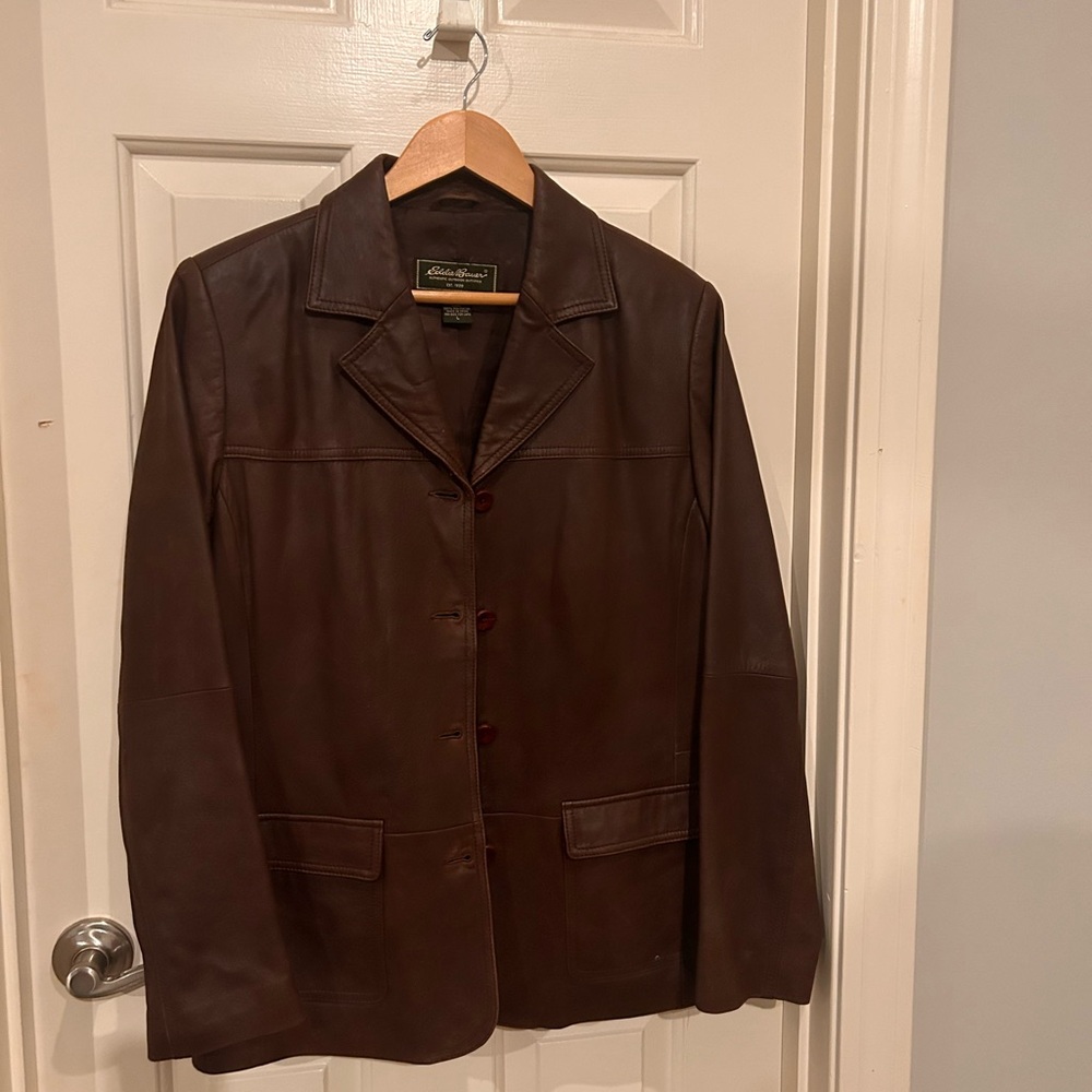 Brown Leather blazer style jacket Eddie Bauer L